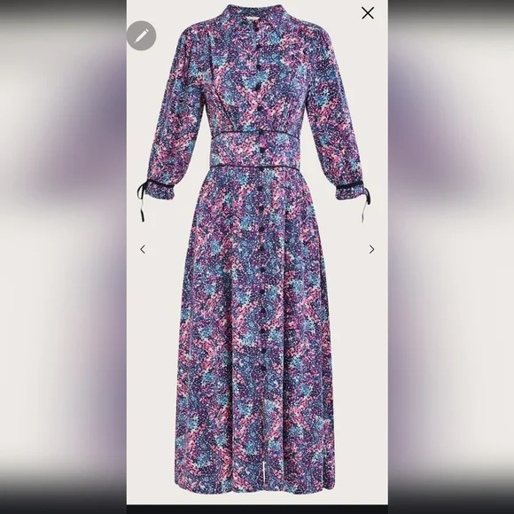 Moonsoon Print Floral Dress with Collar Purple - Picture 4 of 8